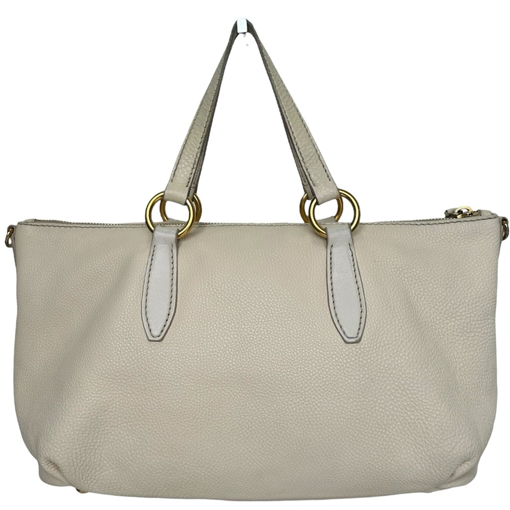Miu Miu Pebbled Leather Crossbody Shoulder Hand Bag Satchel East West Off White - Picture 9 of 17
